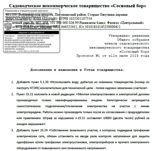 Изменения и дополнения к Уставу 2025 г.